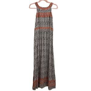 THML Jameson Embroidered Orange and Black Halter Maxi Dress